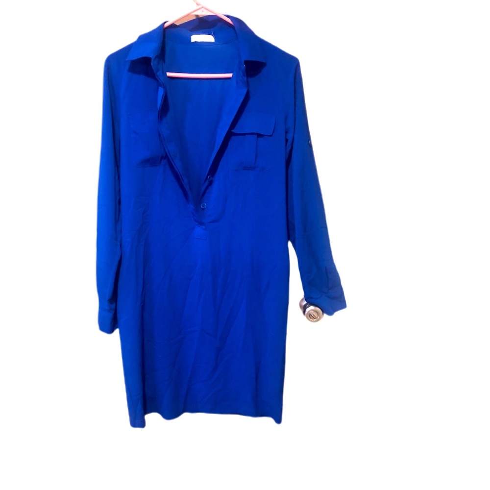 Bright blue shirt dress